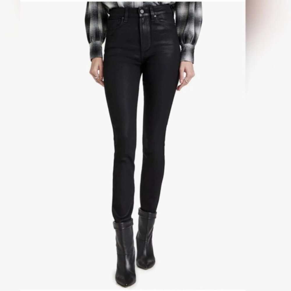 Paige Black Cheeky Fog Luxe Coating High Rise Stretch Jeans Women's Size 30